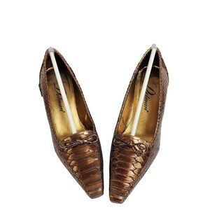 Delman Gold Snake Skin Design Vintage Shoes, Size 7.5